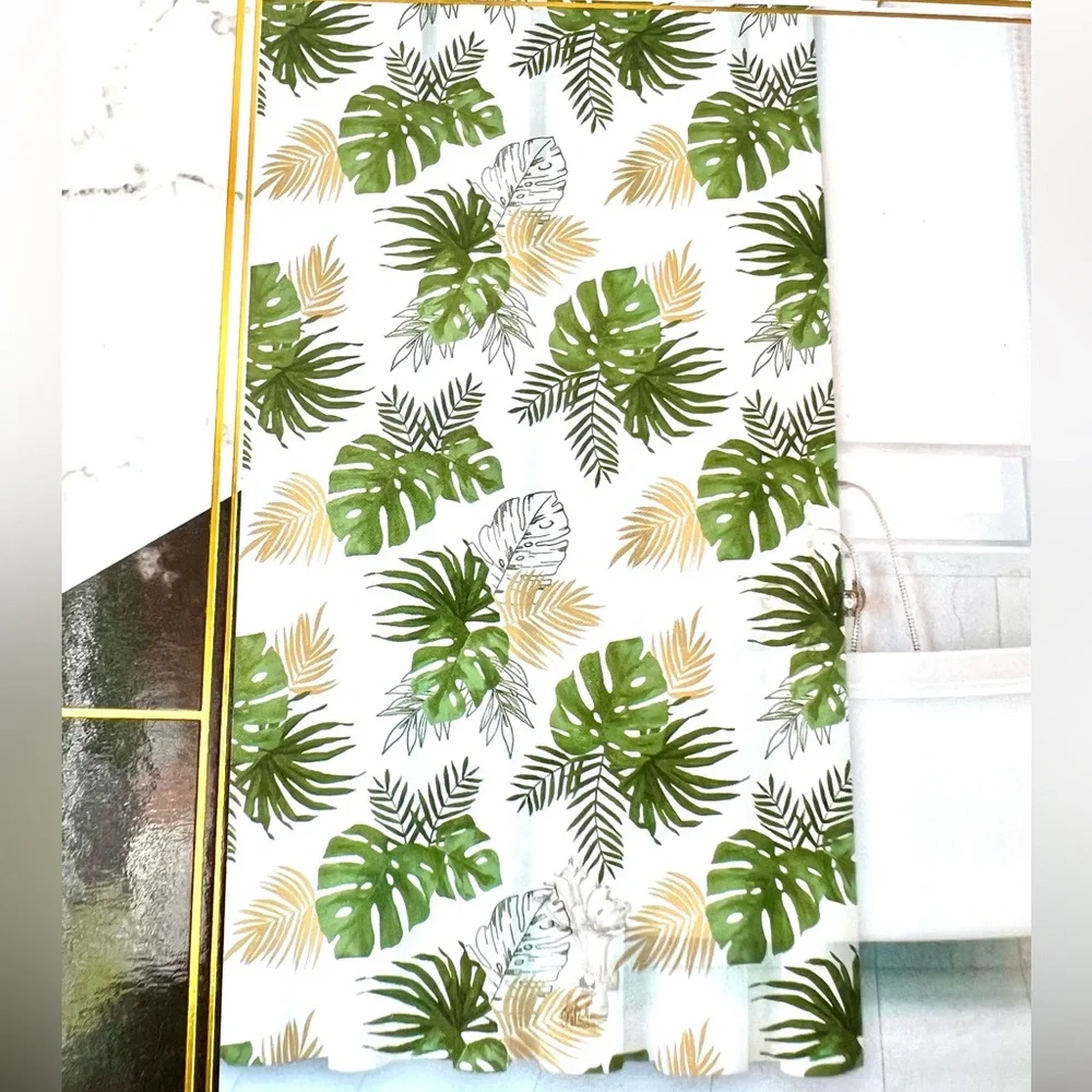Tropical Green & Gold Leaves Peva Shower Curtain Jungle